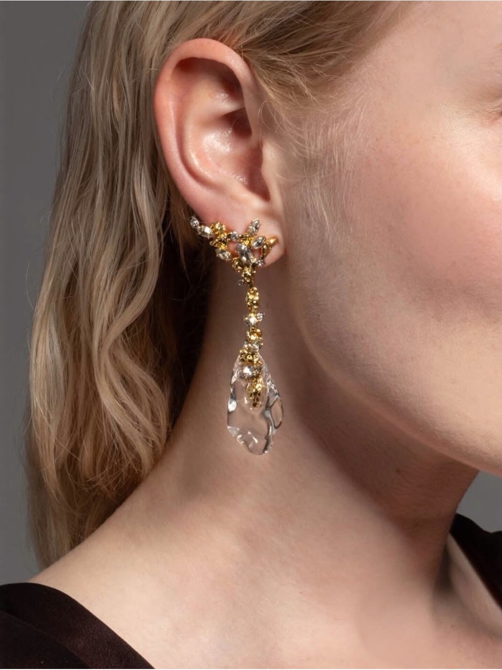 Alexis Bittar Gold with Clear Crystal Vine Drop Earrings - Picture 6 of 9